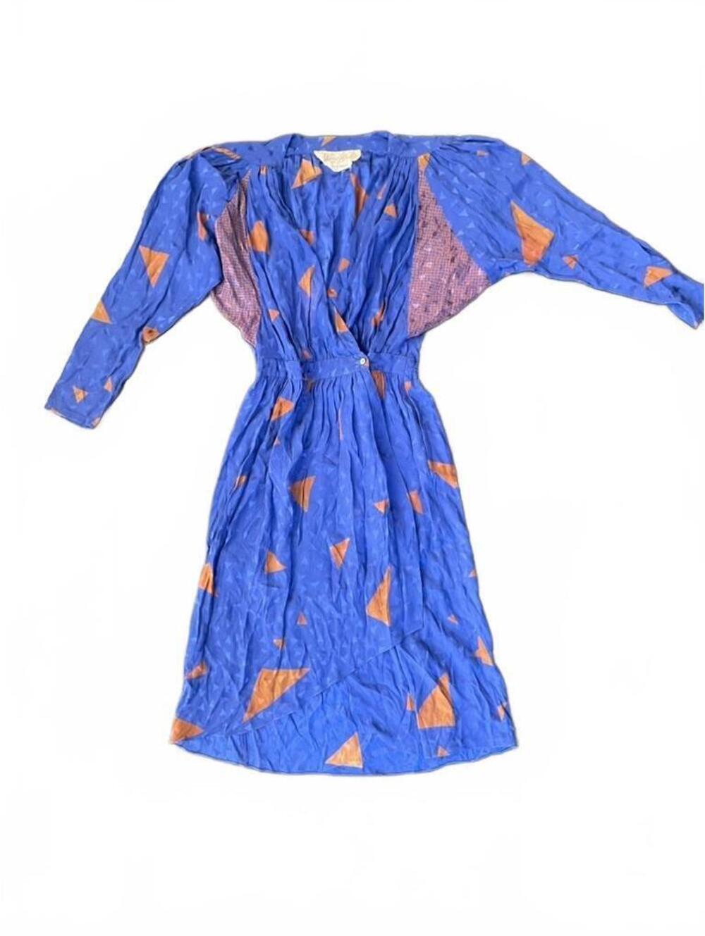 Vintage Lillie Rubin Nora Noh Blue Wrap Dress S/M